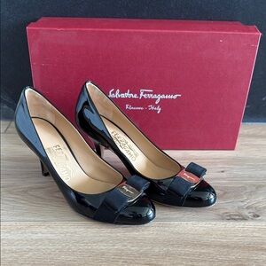 Salvatore Ferragamo Black Patent Leather Pumps
